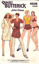 6536 BUTTERICK 1981 JOHN KLOSS STRETCH  V-TOP, TUNIC, SHORTS, PANTS, BIKINI PATTERN 10